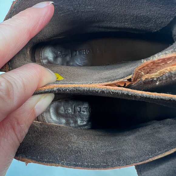 Anthropologie J Shoes Hardwick Booties Leather Buckle Block Heel Booties Brown 7 - Picture 11 of 13